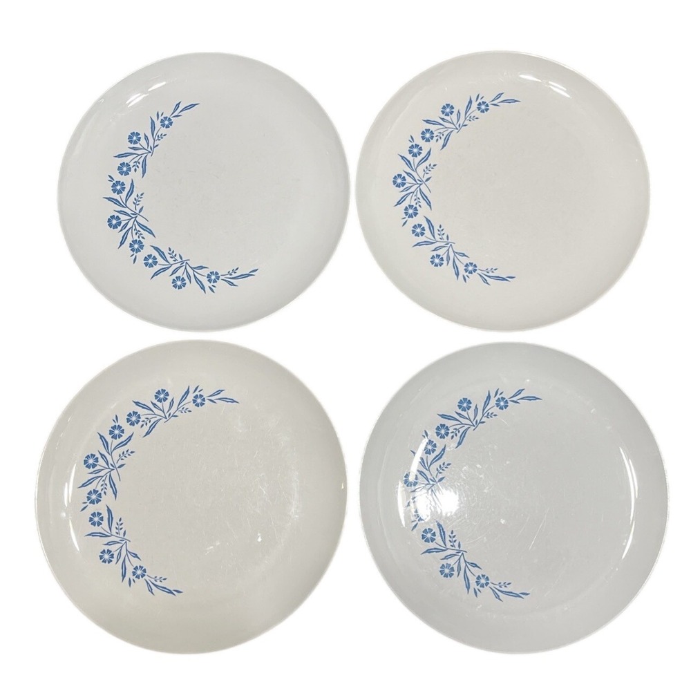 4 Centura Corning Ware Blue Cornflower 10" Dinner Plate-1960's MCM Crescent